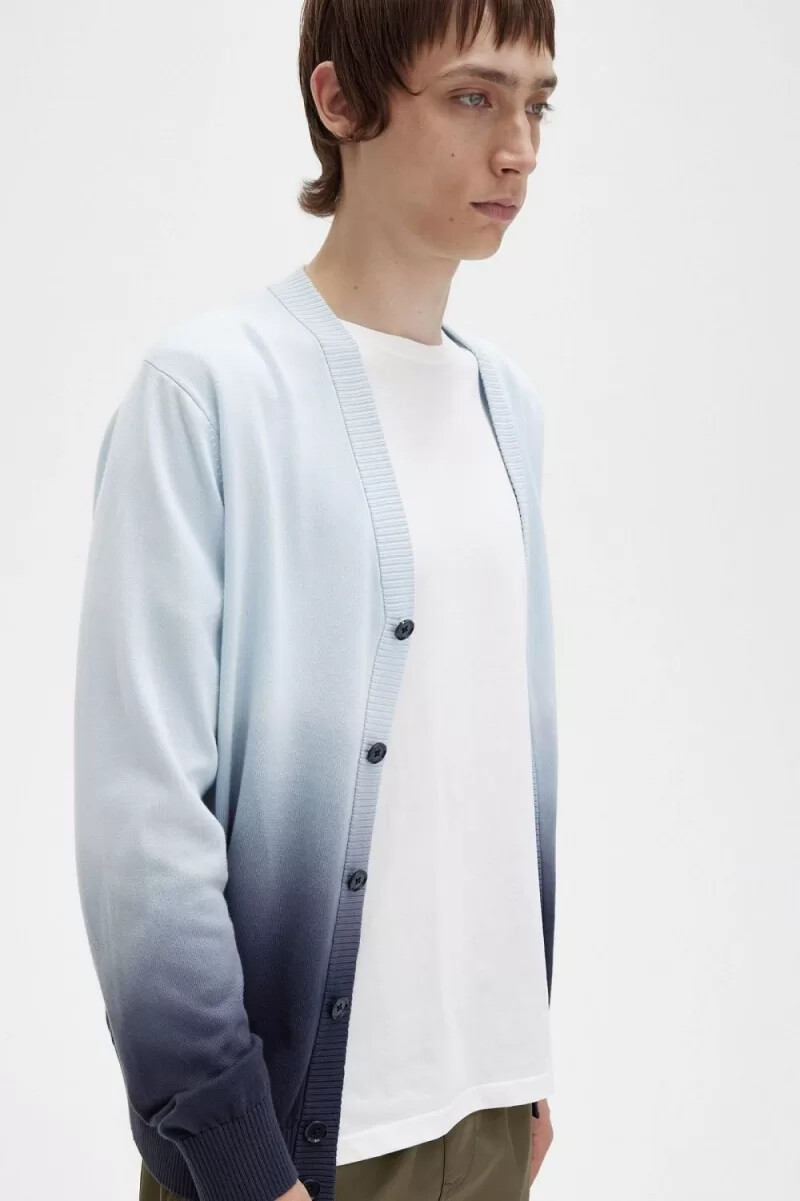 fred perry ombre herren-cardigan hellblau