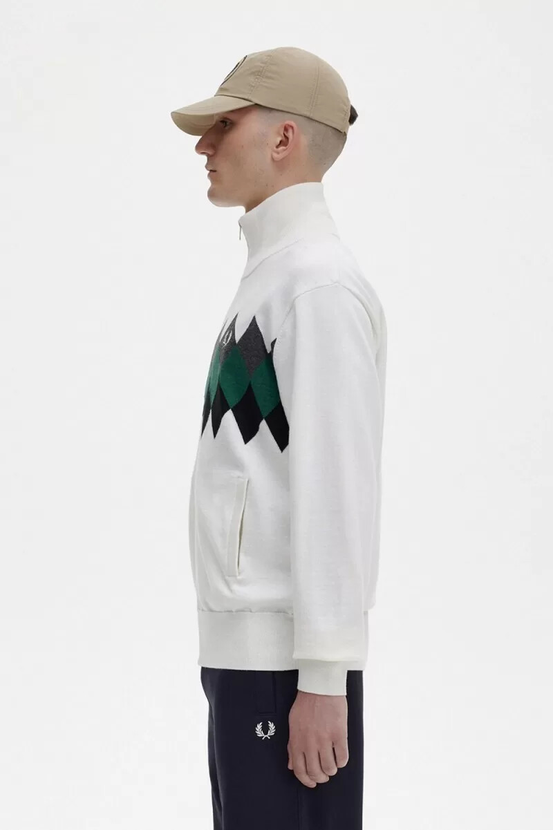 fred perry herren-cardigan mit diamant-intarsienmuster schneeweiß