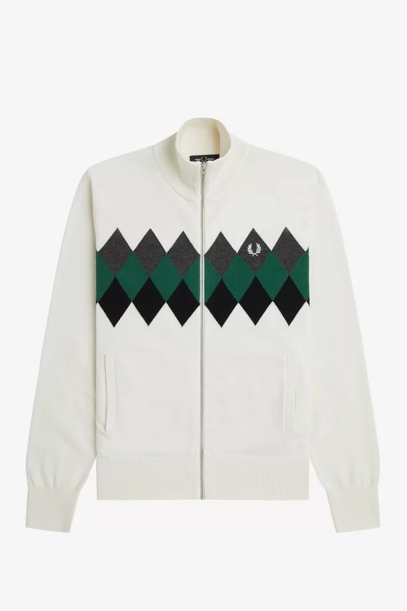 fred perry herren-cardigan mit diamant-intarsienmuster schneeweiß