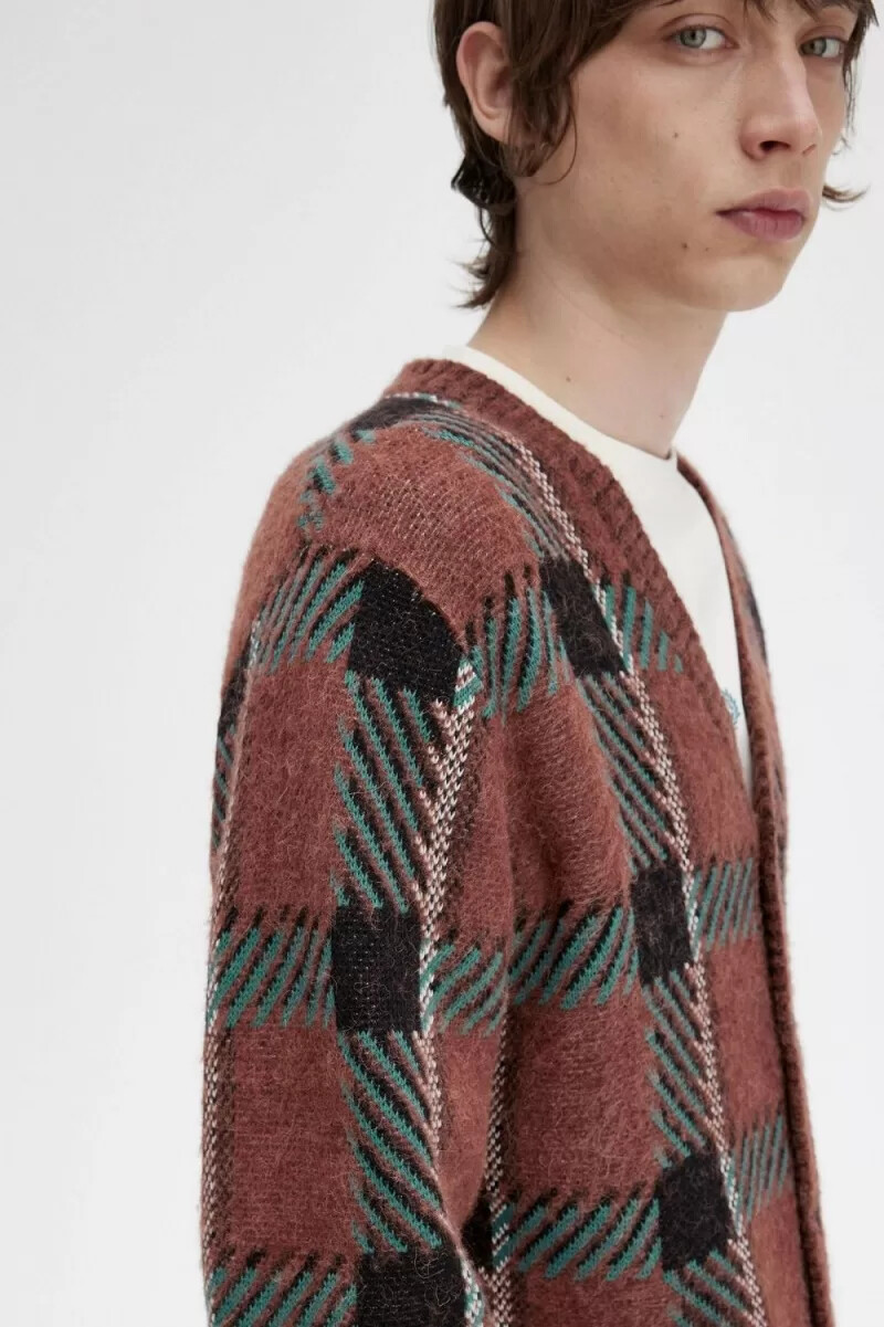 fred perry glitch tartan herren-cardigan whiskybraun