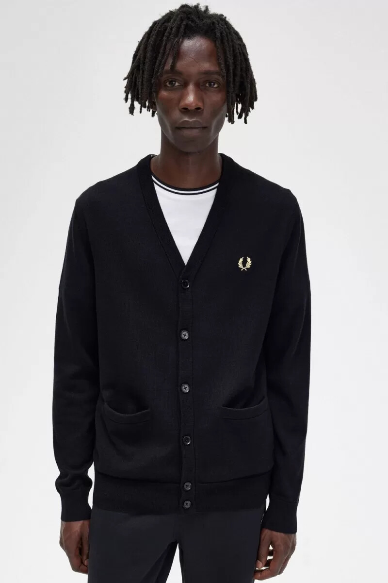 fred perry klassische herren-strickjacke schwarz