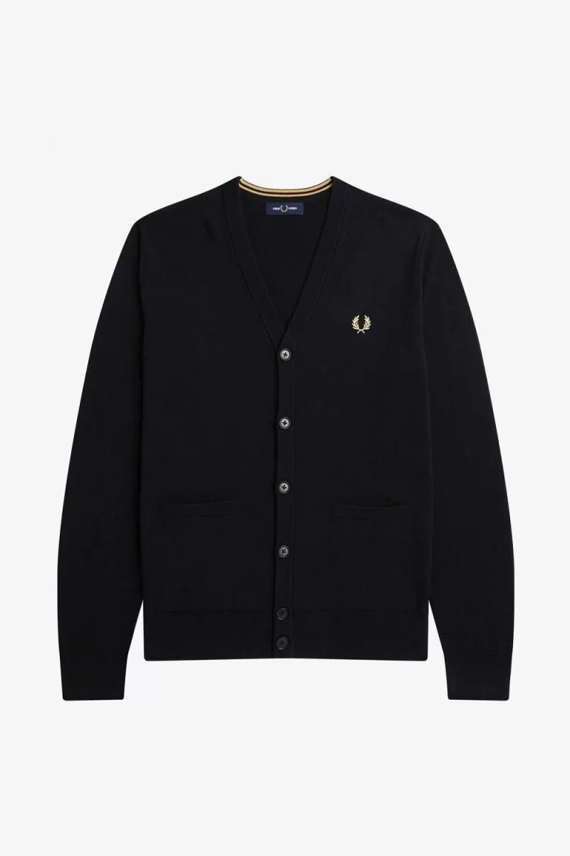 fred perry klassische herren-strickjacke schwarz