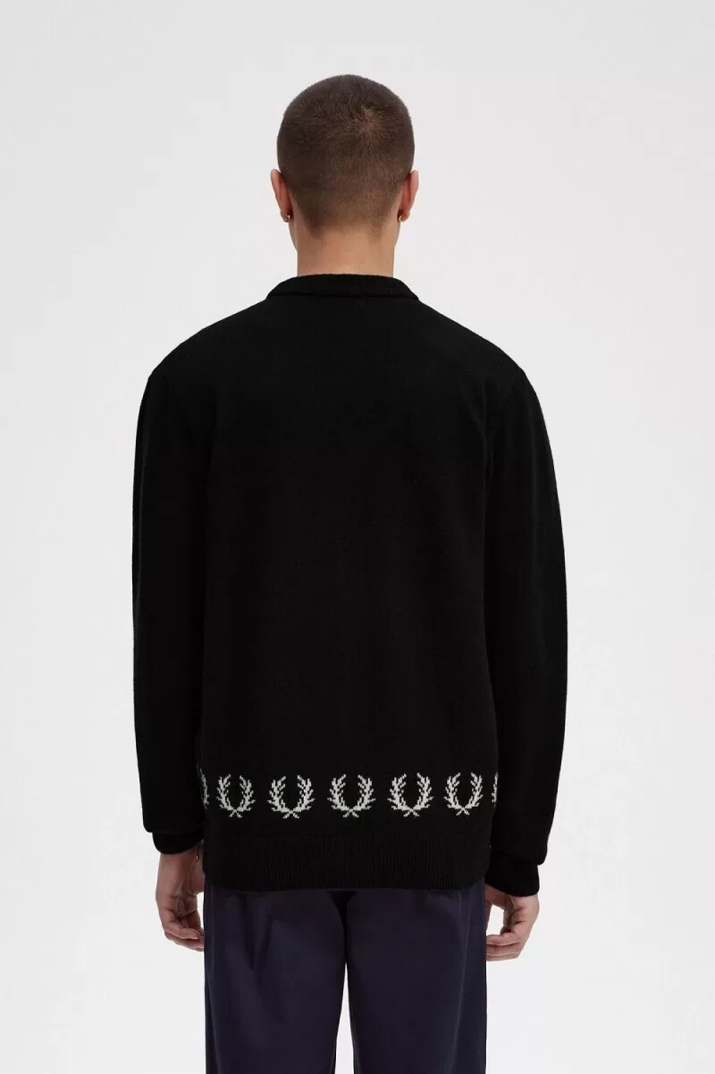 fred perry herren-cardigan mit lorbeerkranz-verzierung schwarz