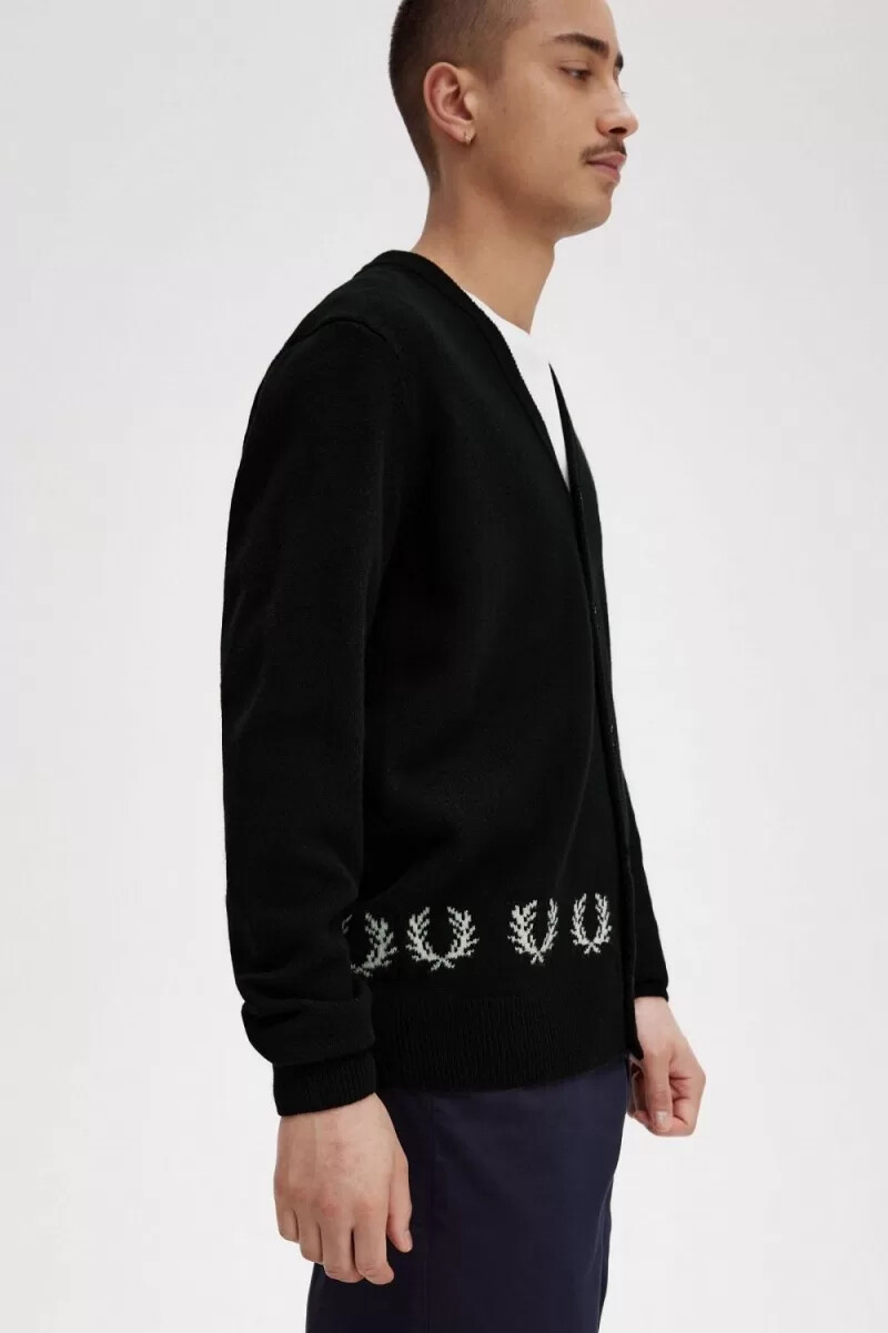 fred perry herren-cardigan mit lorbeerkranz-verzierung schwarz