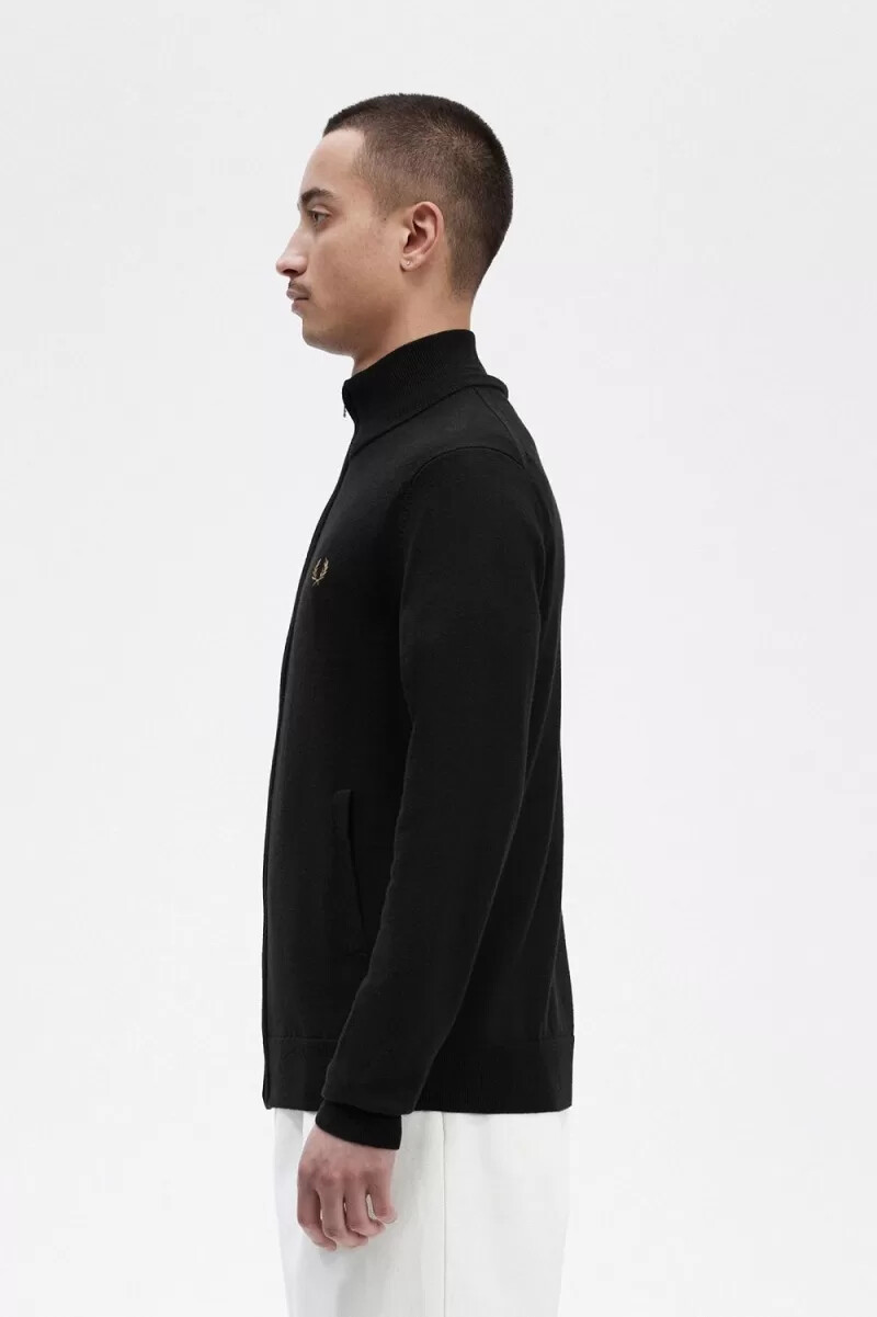 fred perry klassische herren-strickjacke mit reißverschluss schwarz