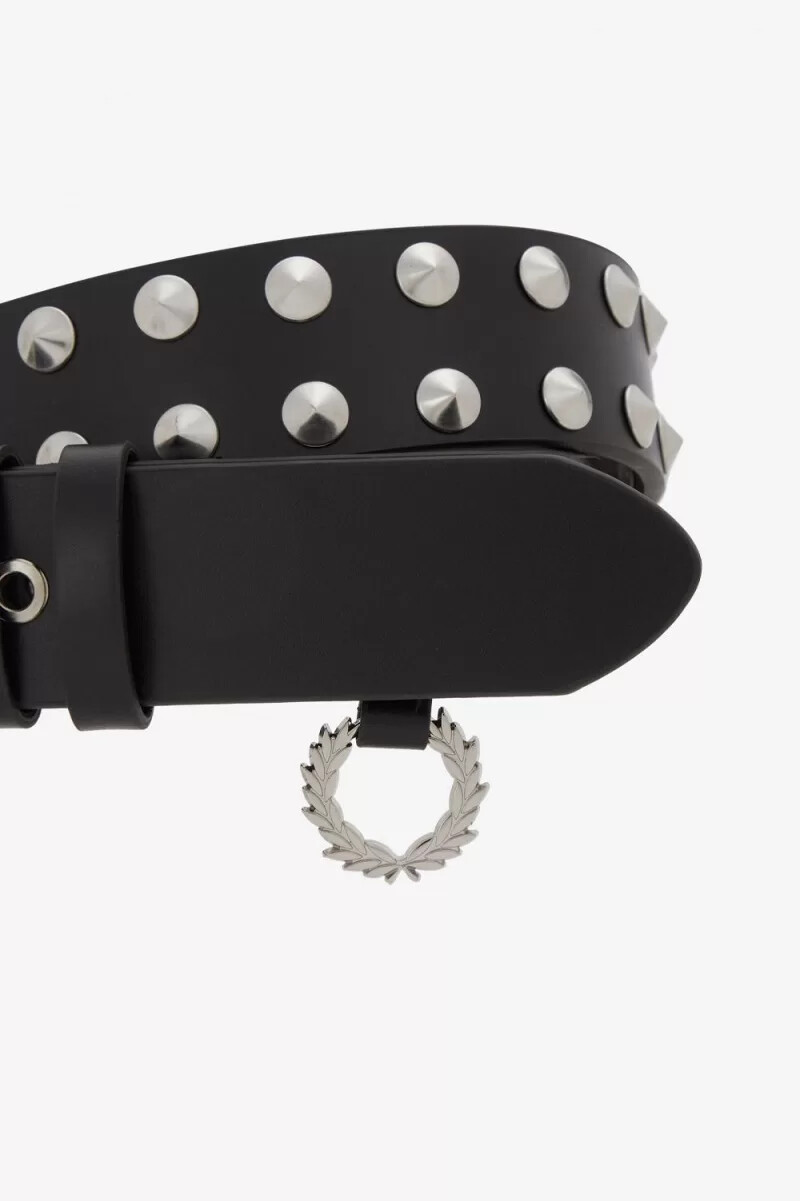 fred perry herren-ledergürtel mit nieten schwarz