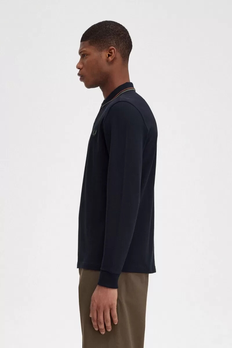 fred perry m3636 herrenhemd marineblau braun feldgrün
