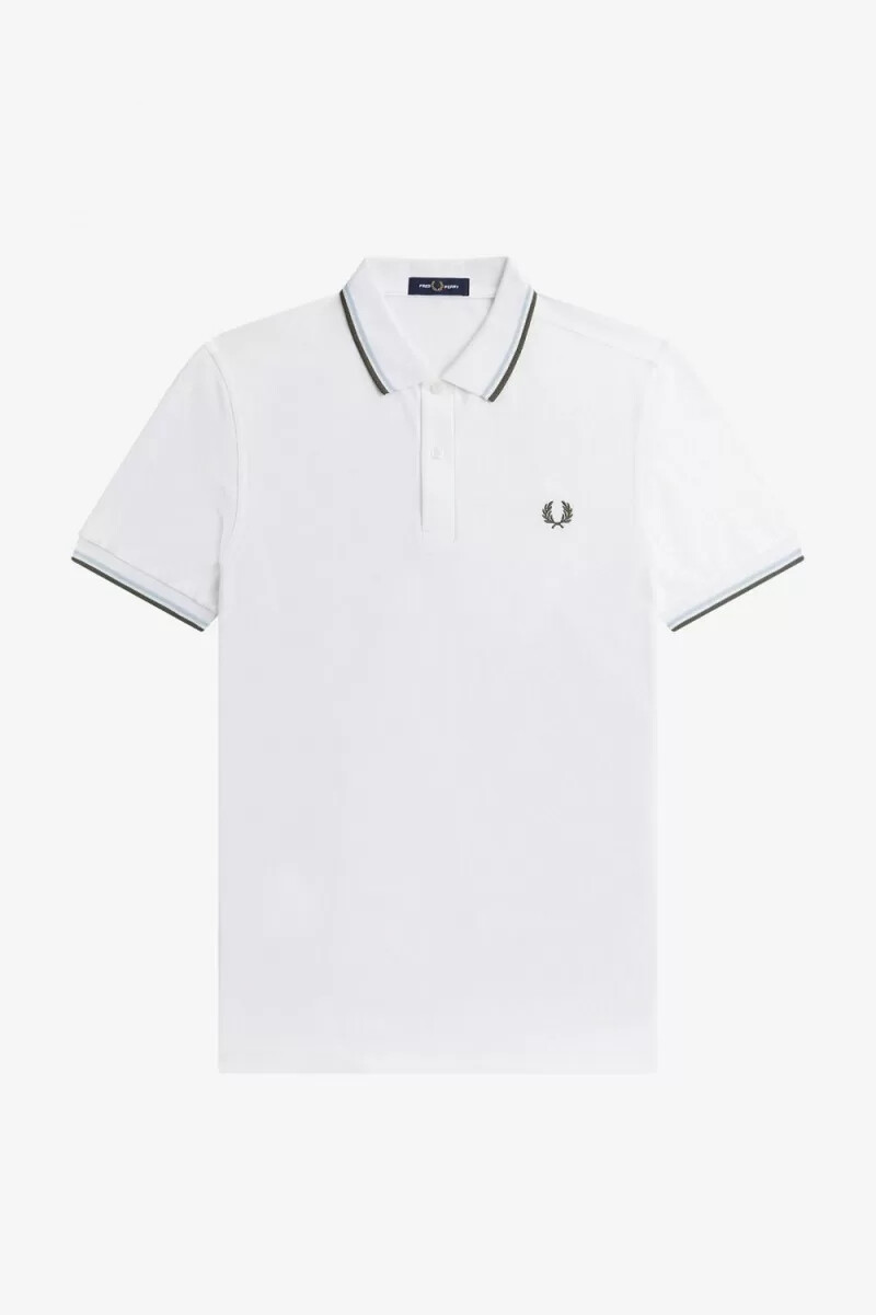 fred perry m3600 herrenhemd weiß hellblau feldgrün