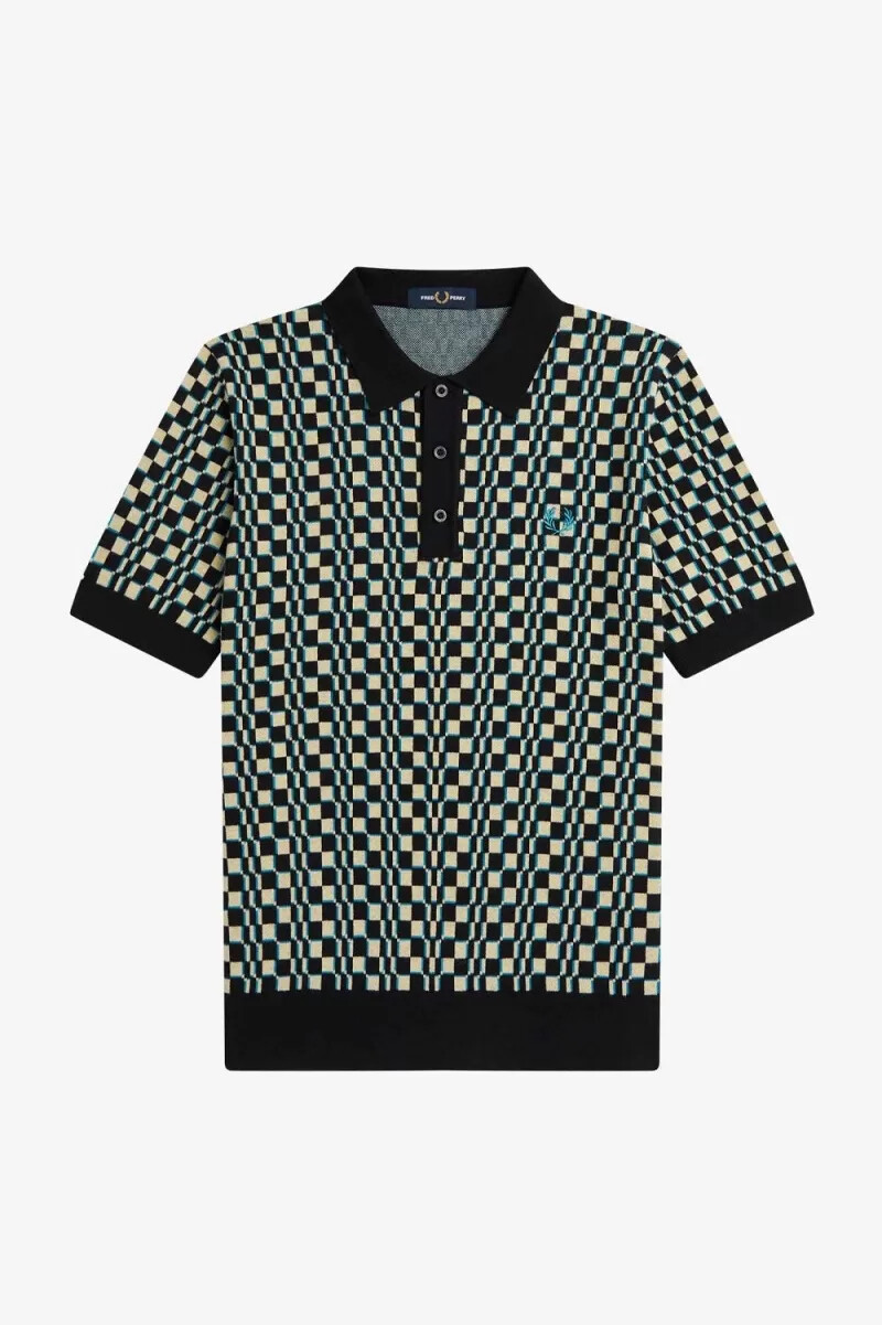 fred perry glitch-schachbrettmuster-strickhemd für herren hellmint schwarz