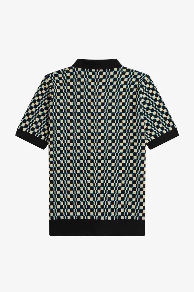 fred perry glitch-schachbrettmuster-strickhemd für herren hellmint schwarz