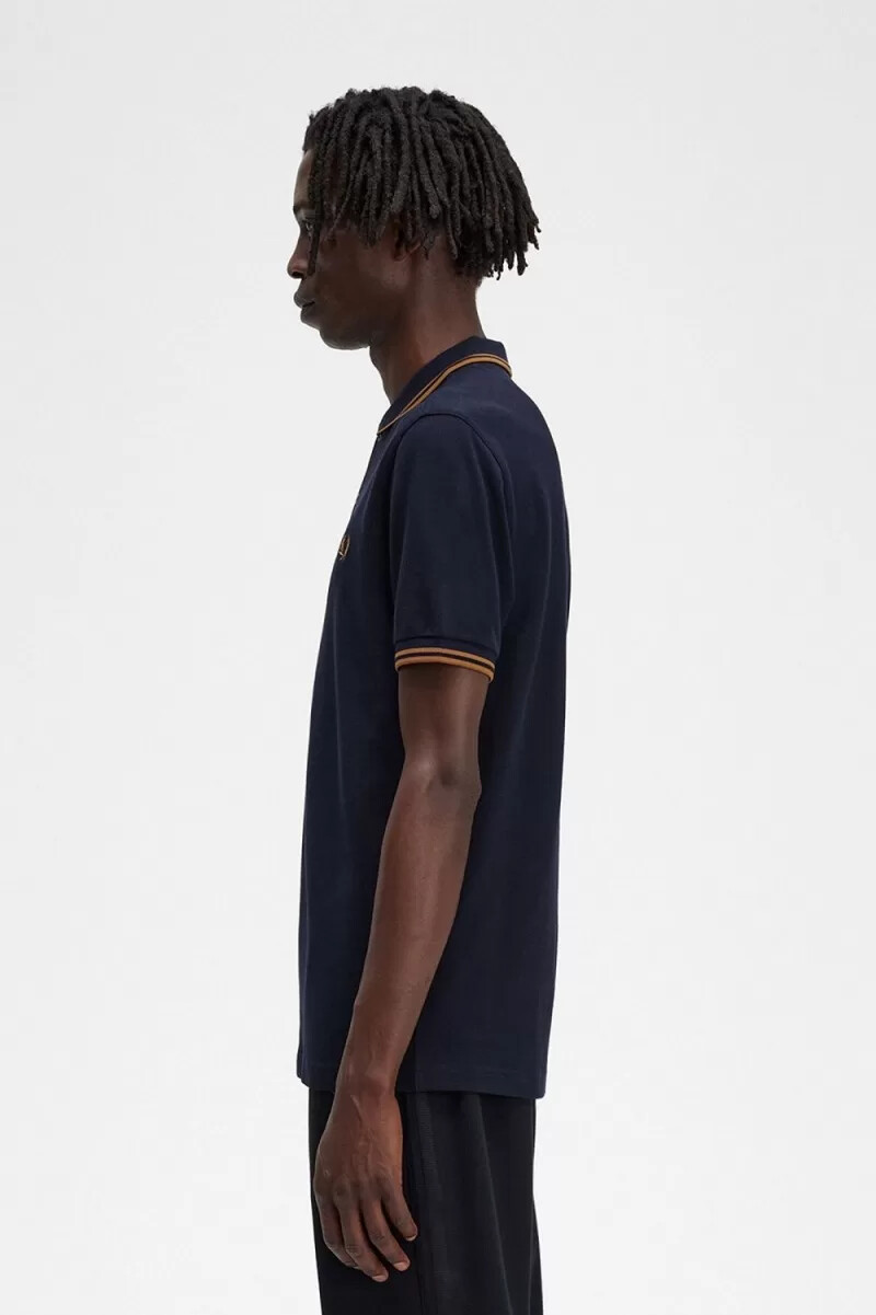 fred perry m3600 herrenhemd marineblau dunkelbraun