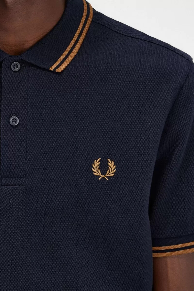 fred perry m3600 herrenhemd marineblau dunkelbraun