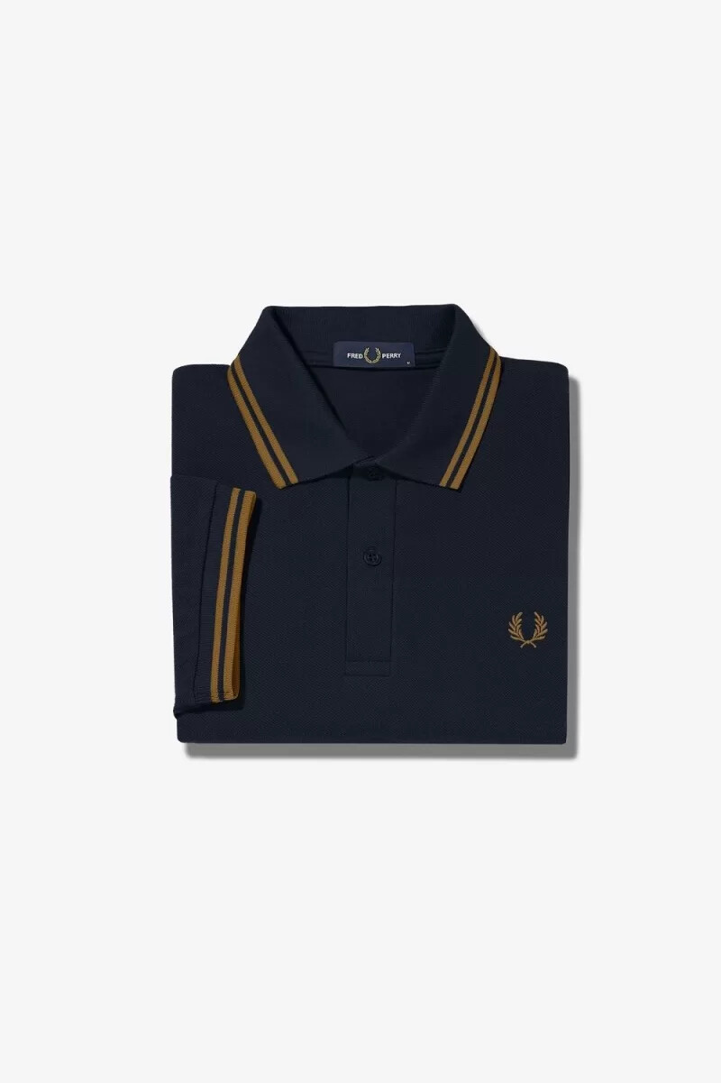 fred perry m3600 herrenhemd marineblau dunkelbraun