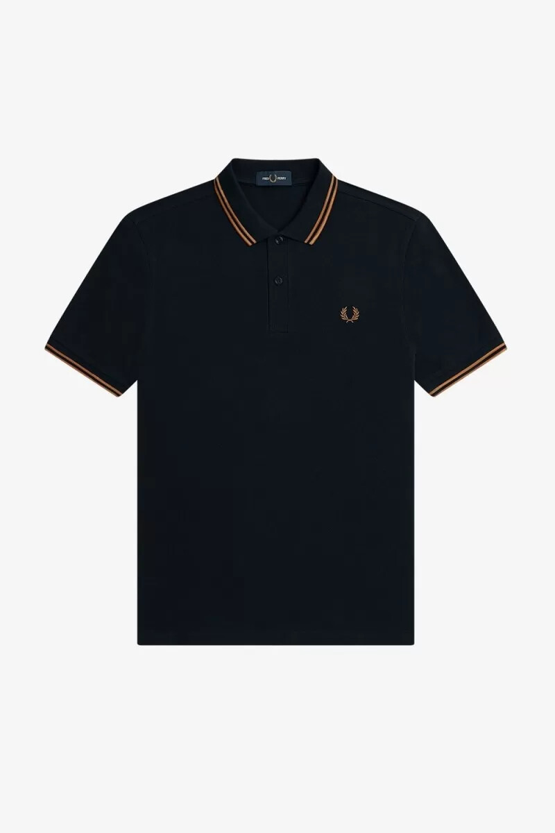fred perry m3600 herrenhemd marineblau dunkelbraun
