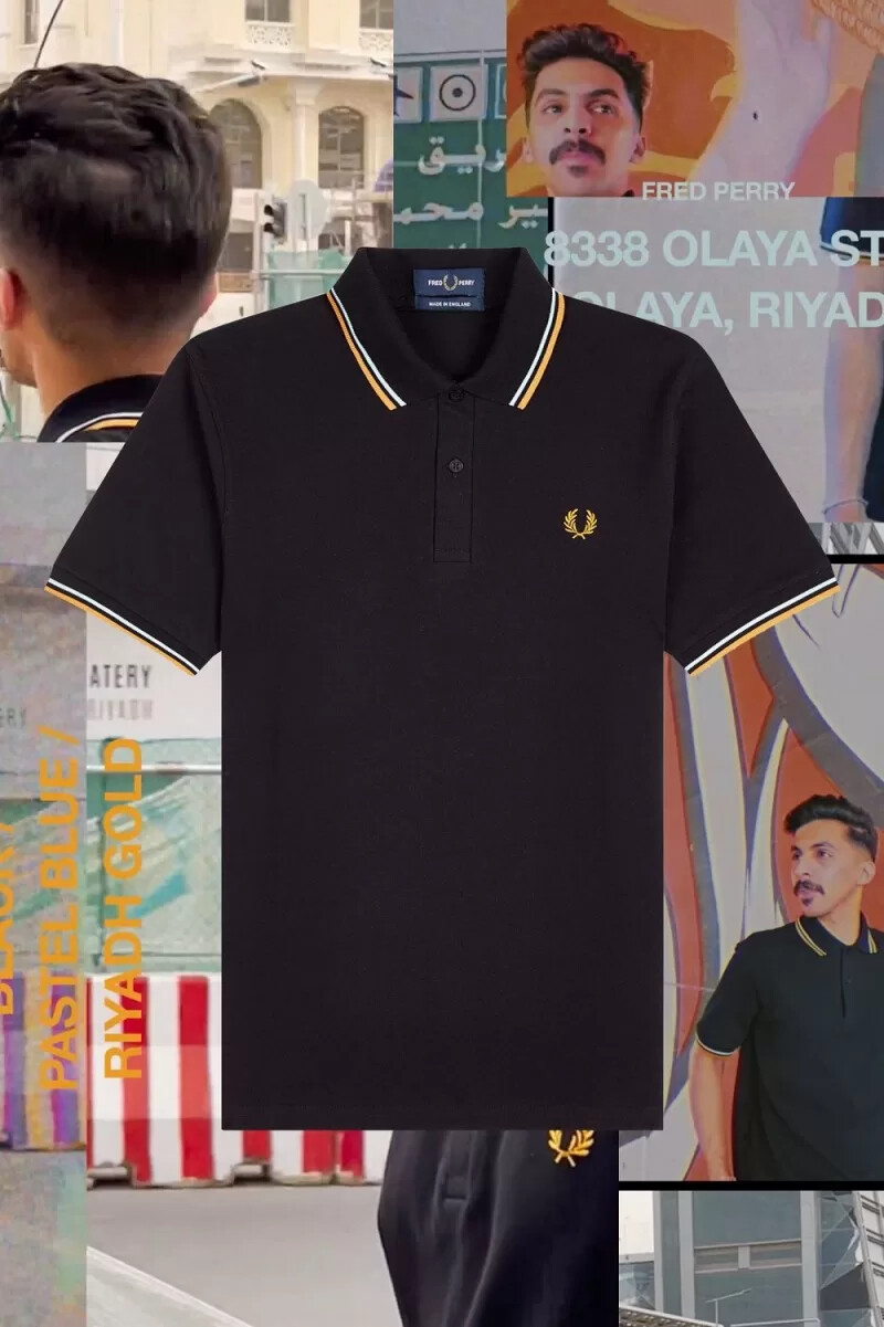 fred perry m12 herrenhemd schwarz pastellblau riad gold