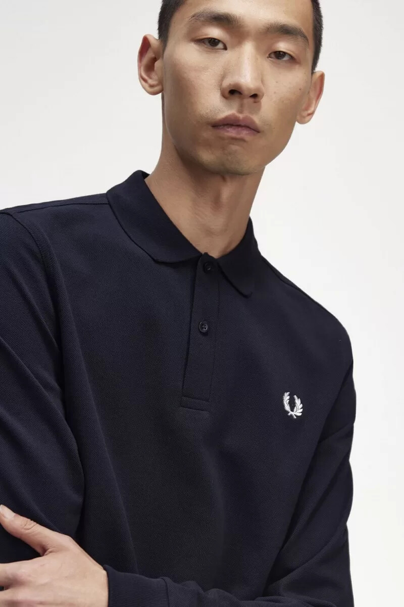 fred perry m6006 herrenhemd marineblau weiß