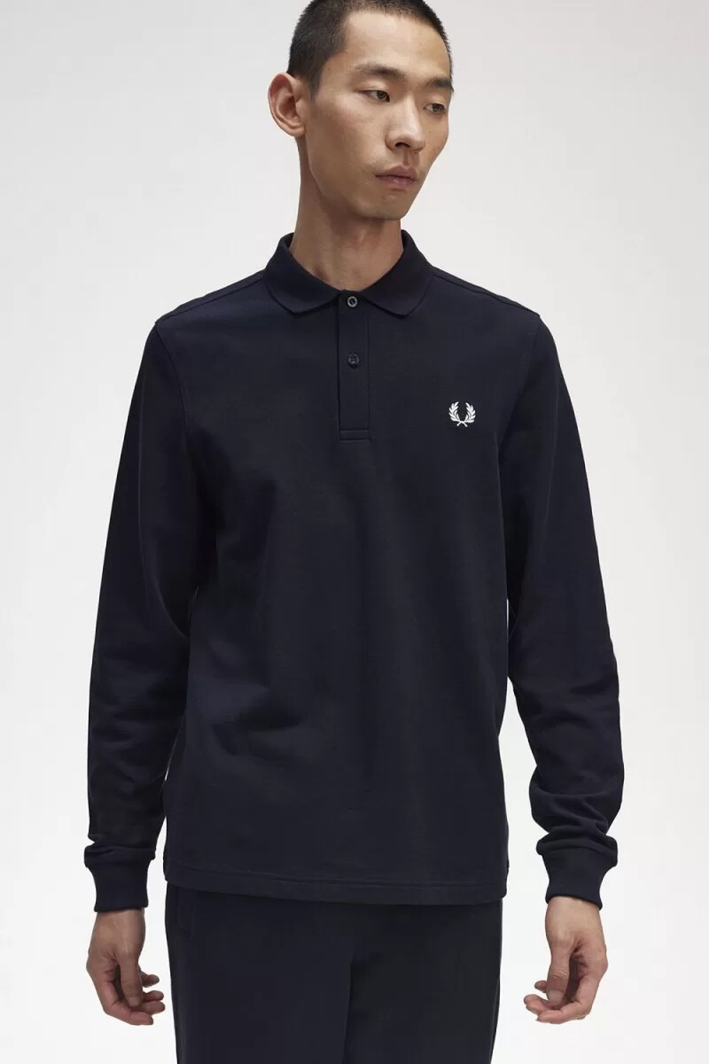 fred perry m6006 herrenhemd marineblau weiß