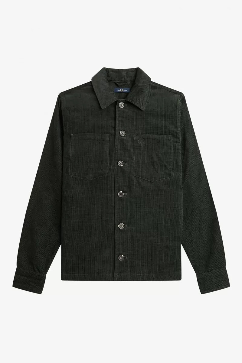 fred perry herrenhemd mit waffelcord-muster nachtgrün