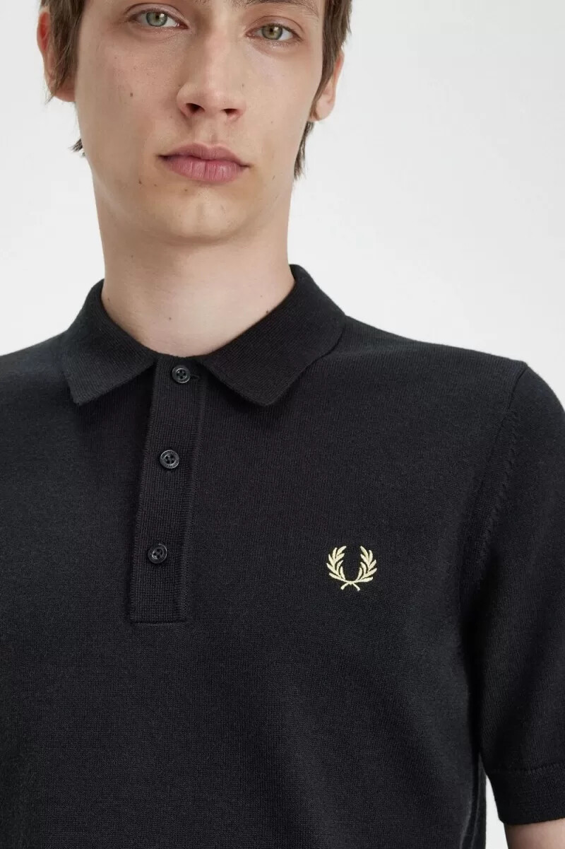 fred perry klassisches strickhemd für herren schwarz