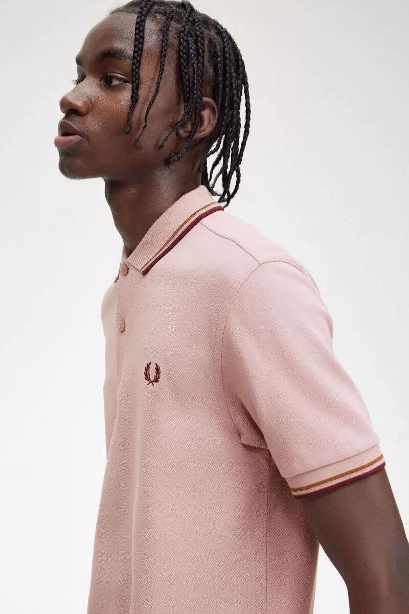 fred perry m3600 herrenhemd altrosa rosa braun oxblood