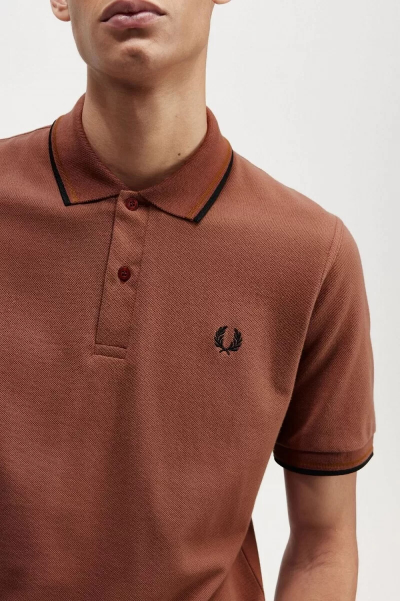 fred perry m12 herrenhemd whiskybraun dunkelbraun schwarz