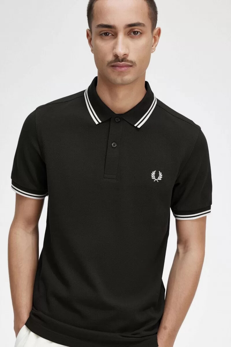 fred perry m3600 herrenhemd nachtgrün schneeweiß