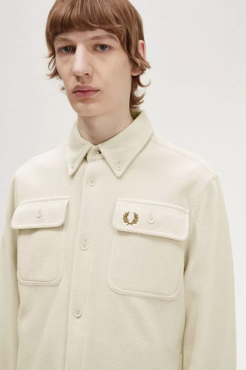 fred perry fleece herrenhemd haferflockenfarbe