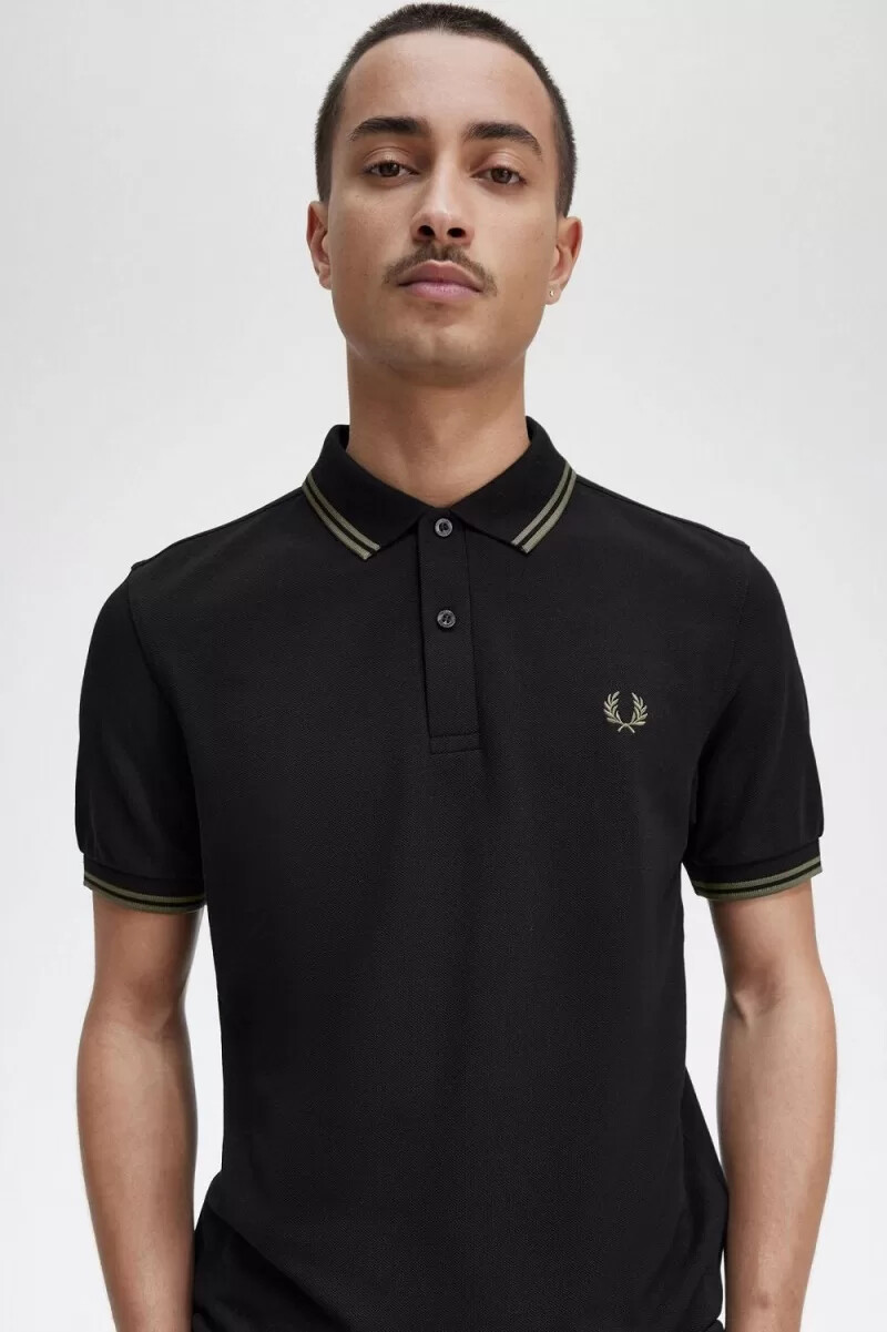 fred perry m3600 herrenhemd schwarz feldgrün