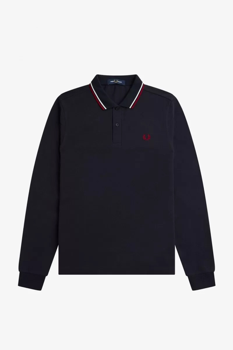 fred perry m3636 herrenhemd marineblau schneeweiß gebranntes rot