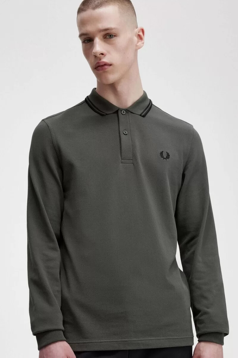 fred perry m3636 herrenhemd feldgrün schwarz