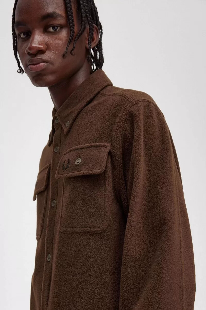 fred perry fleece herrenhemd farbe burnt tobacco