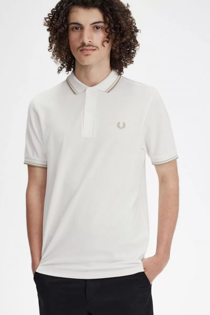 fred perry m3600 herrenhemd schneeweiß haferflockengrün