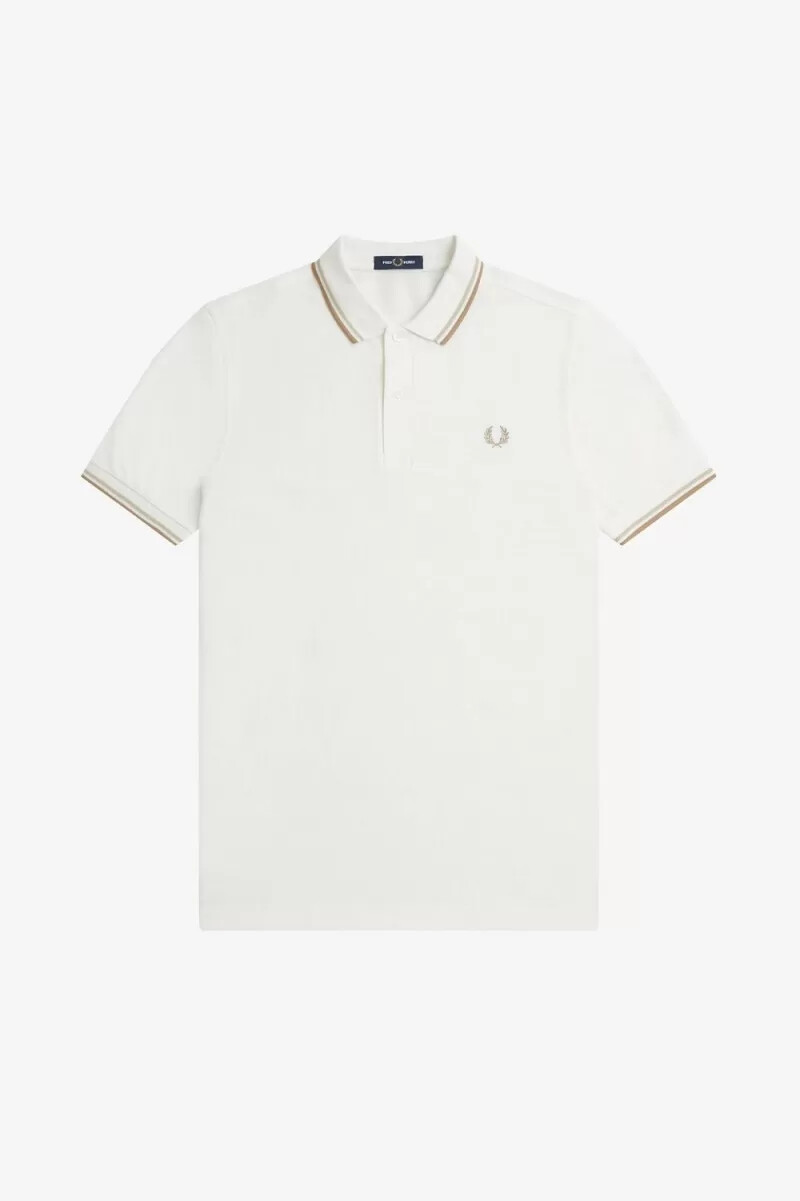 fred perry m3600 herrenhemd schneeweiß haferflockengrün