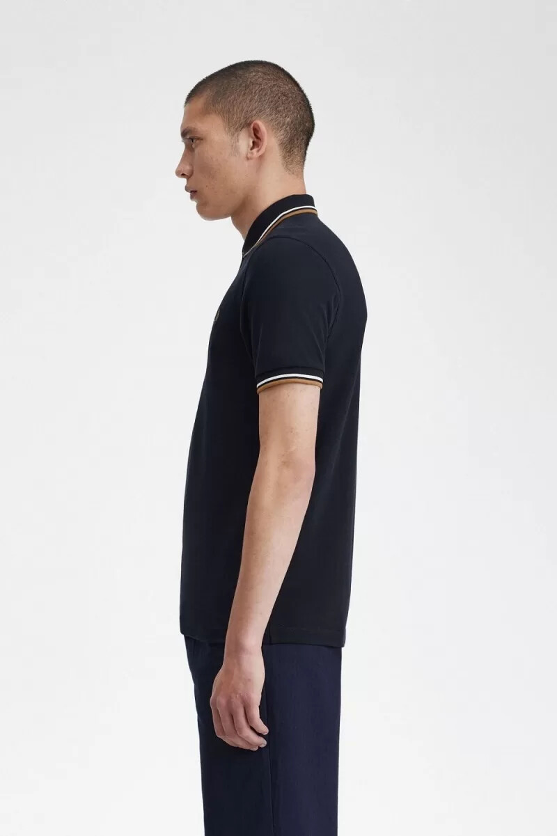 fred perry m3600 herrenhemd marineblau schneeweiß braun