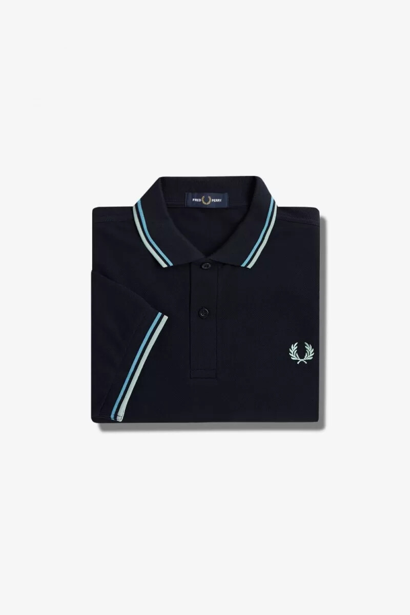 fred perry m3600 herrenhemd marineblau hellblau silberblau