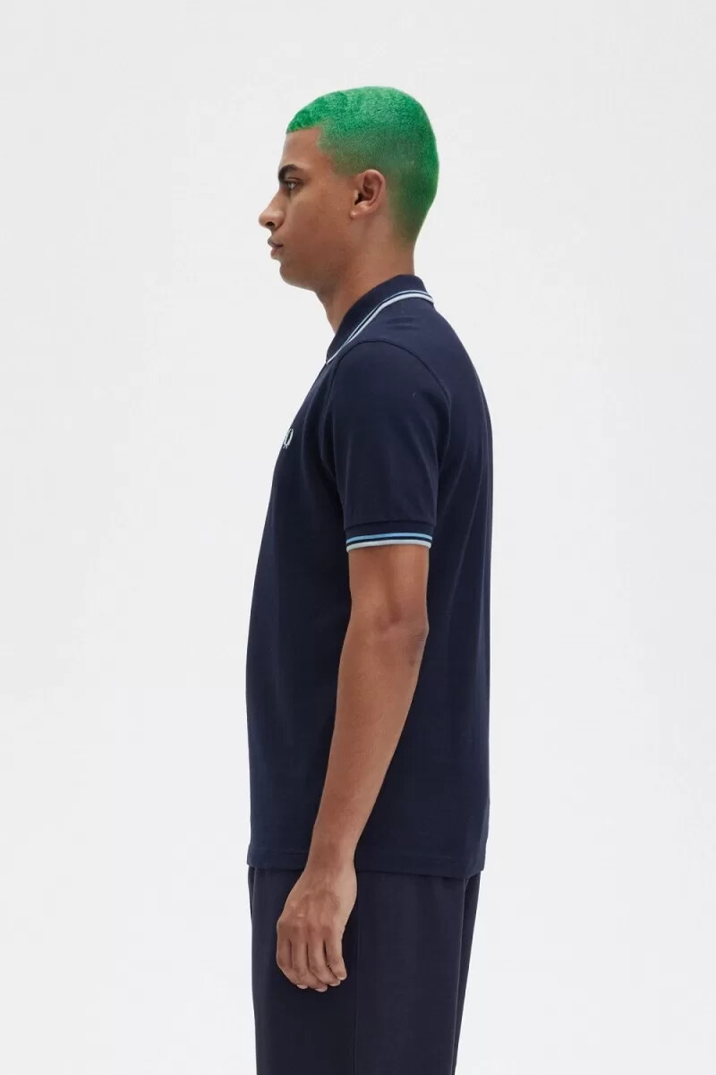 fred perry m3600 herrenhemd marineblau hellblau silberblau