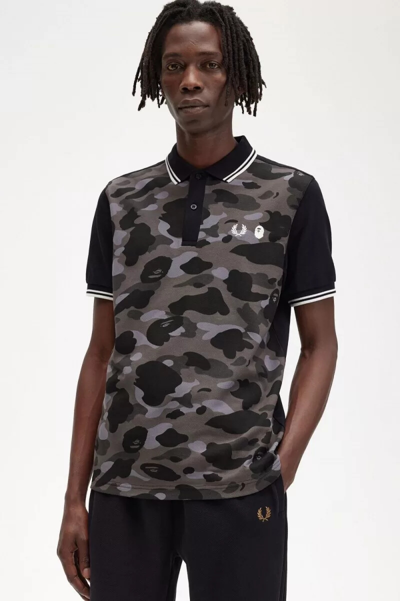 fred perry camouflage herrenhemd schwarz
