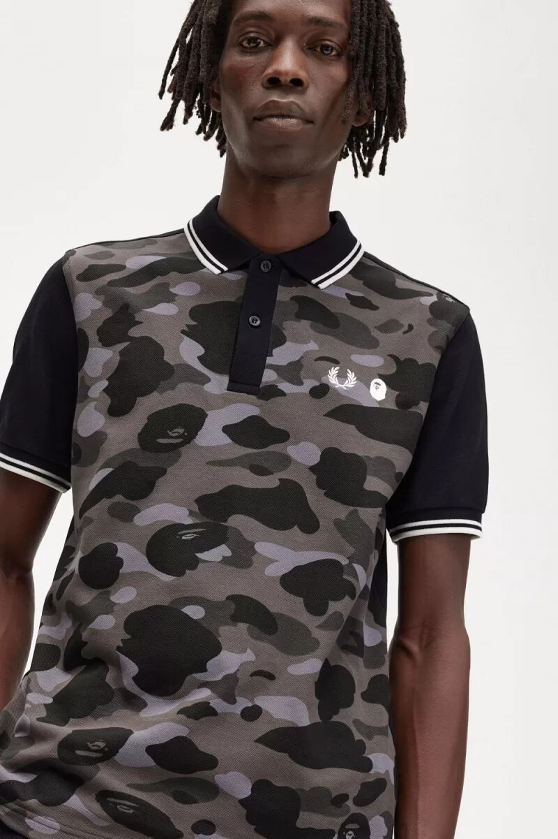 fred perry camouflage herrenhemd schwarz