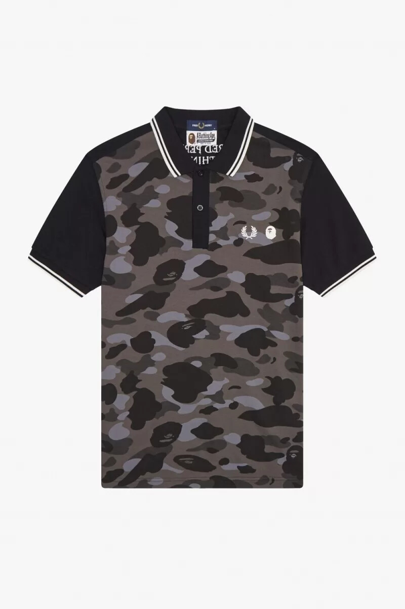 fred perry camouflage herrenhemd schwarz