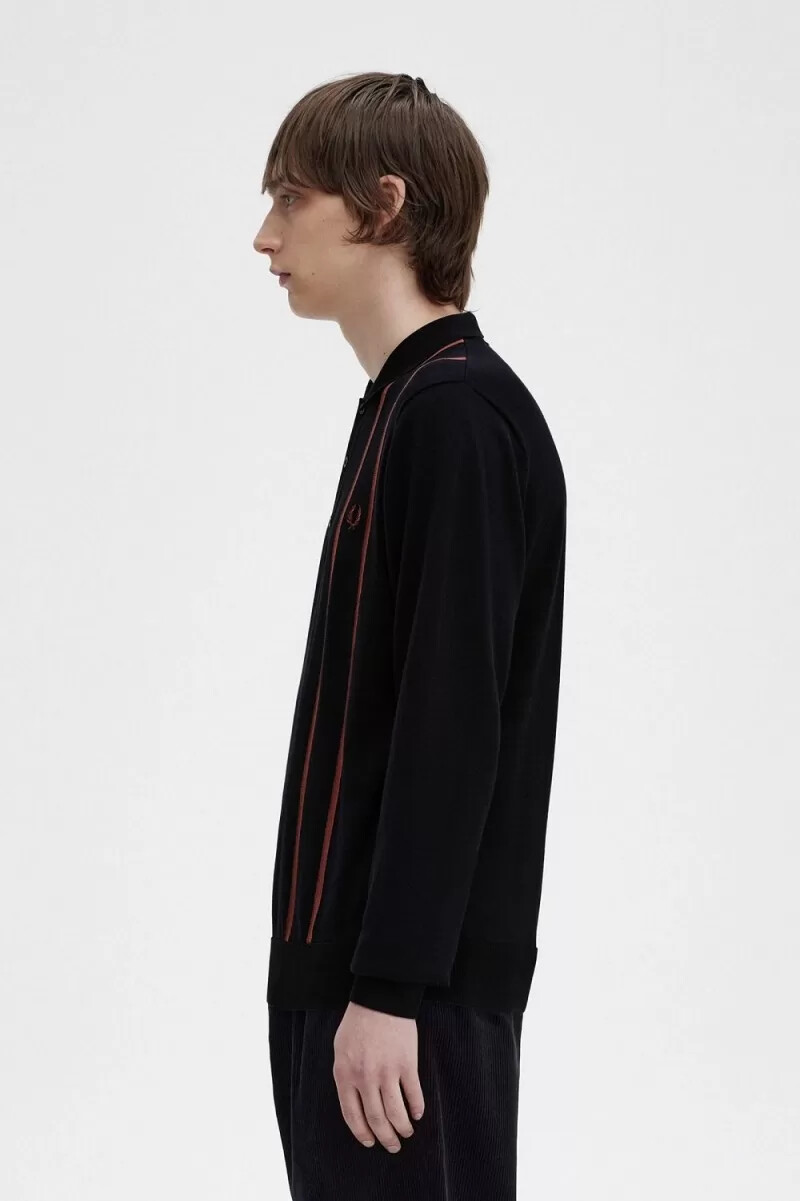 fred perry herrenhemd mit vertikalen streifen strick schwarz