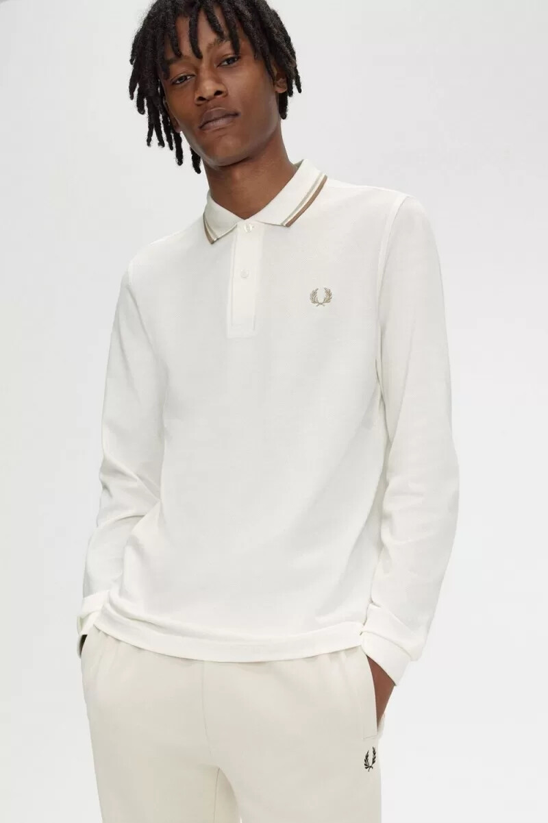 fred perry m3636 herrenhemd schneeweiß haferflockengrün