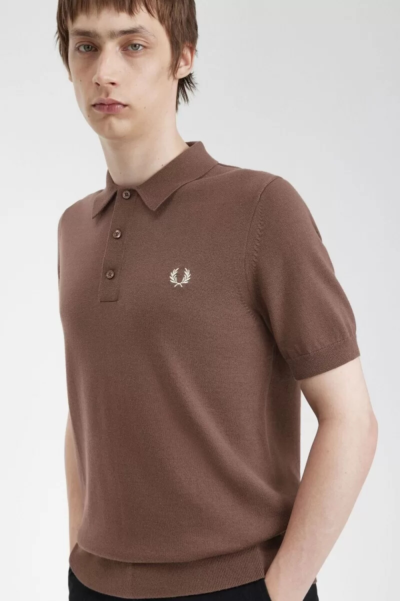 fred perry klassisches strickhemd für herren dunkelrot