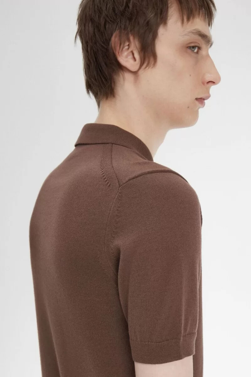 fred perry klassisches strickhemd für herren dunkelrot