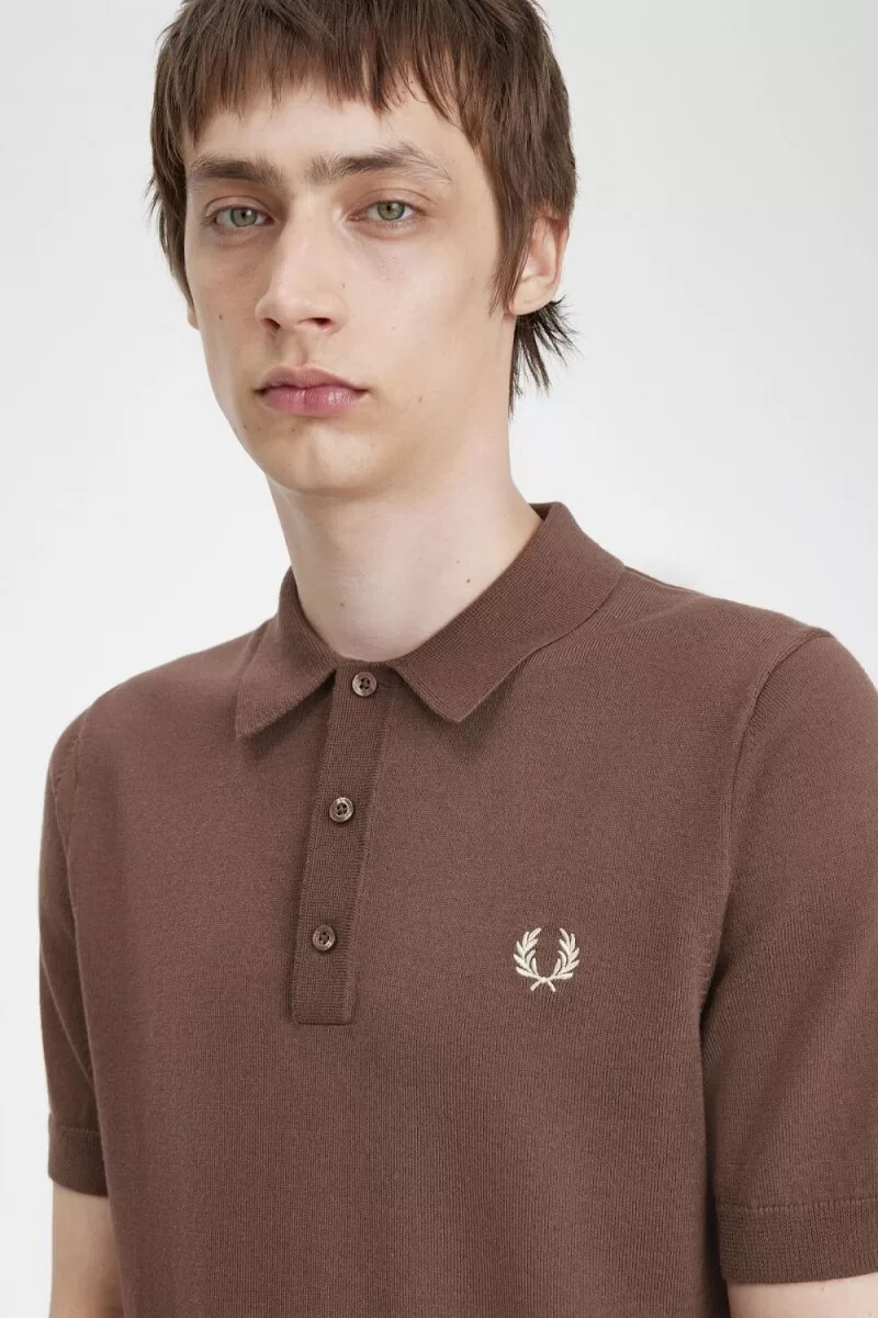 fred perry klassisches strickhemd für herren dunkelrot