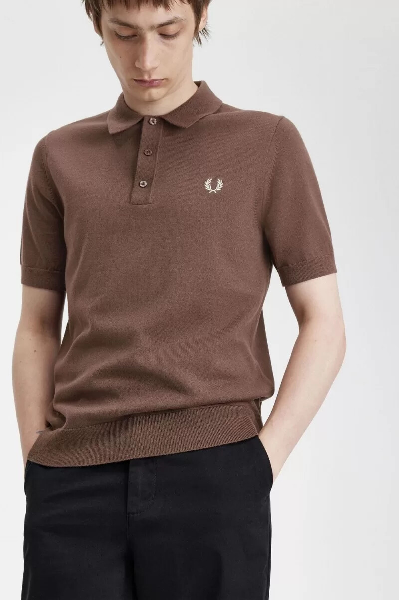 fred perry klassisches strickhemd für herren dunkelrot