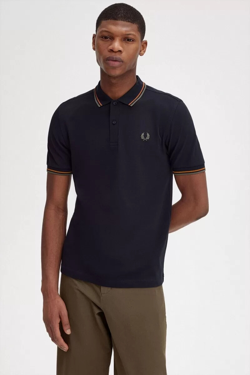 fred perry m3600 herrenhemd marineblau braun feldgrün