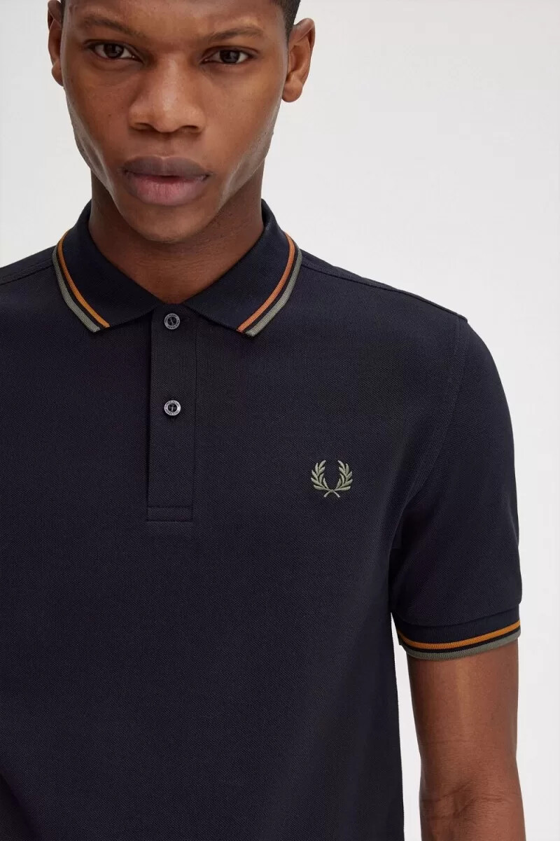 fred perry m3600 herrenhemd marineblau braun feldgrün