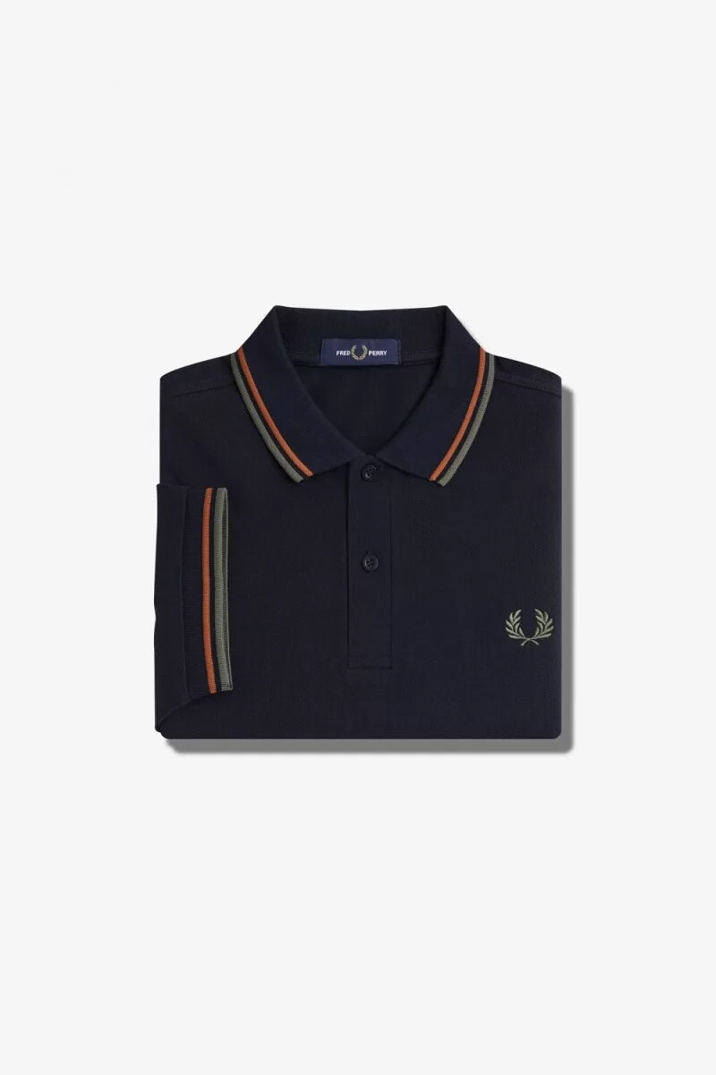 fred perry m3600 herrenhemd marineblau braun feldgrün