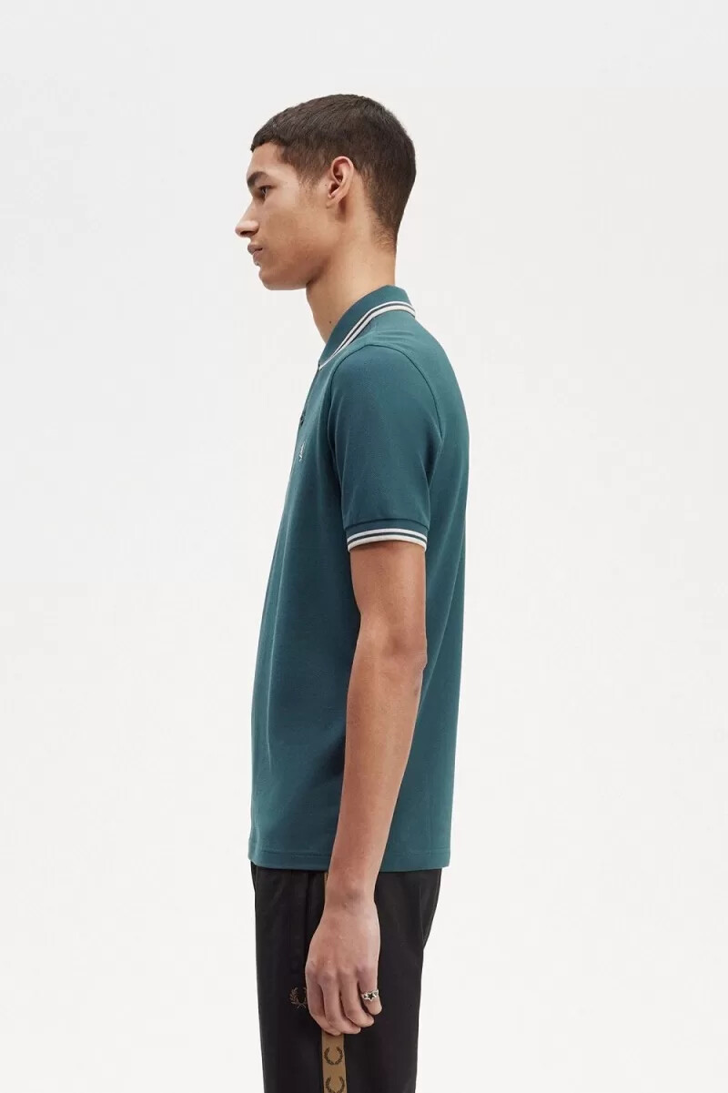 fred perry m3600 herrenhemd petrolblau hellmint
