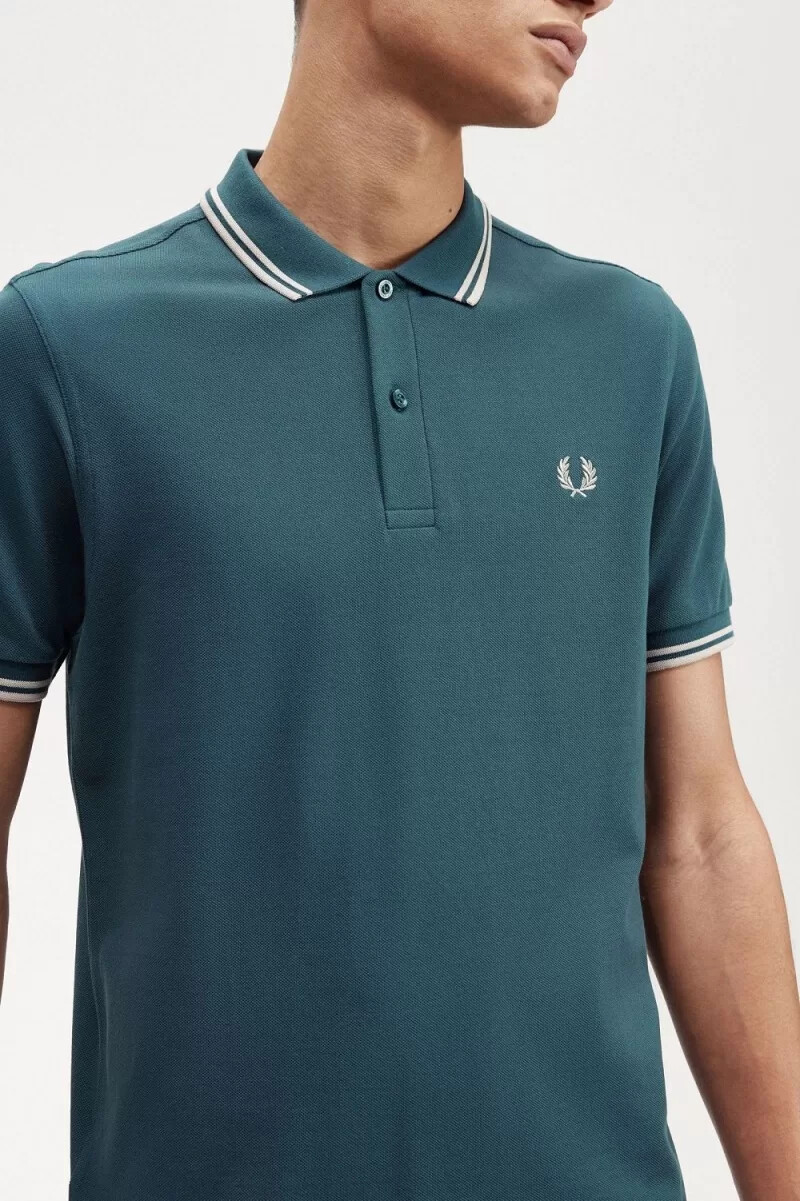 fred perry m3600 herrenhemd petrolblau hellmint